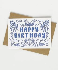 Lomond Paper Co Happy Birthday Folk Blue Greetings Card Stationery & Prints