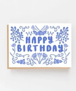 Lomond Paper Co Happy Birthday Folk Blue Greetings Card Stationery & Prints