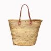 Bagatelle France Nora Woven Palm Basket With Leather Handles