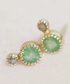 Muja Juma Labradorite & Nefrite Gold Plated Stud Earrings 1007