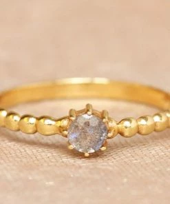 Muja Juma Women's Jewellery Bubble Detail Labradorite Gold Plated Ring 4216-2
