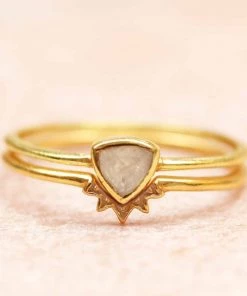 Muja Juma Triangle Moonstone (set Of 2) Gold Plated Rings 4117