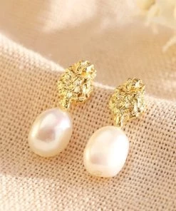 Lisa Angel Women's Jewellery Gold Organic Pearl Drop Earrings