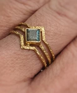 Muja Juma Labradorite Diamond 3 Band Gold Plated Ring 4168
