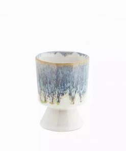 Madam Stoltz Plant Pots Mini Stoneware Plant Pot With Reactive Blue/White Glaze