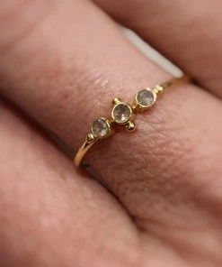 Muja Juma Three Labradorite & Gold Ball Points Gold Plated Ring 4131