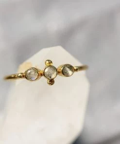 Muja Juma Three Labradorite & Gold Ball Points Gold Plated Ring 4131