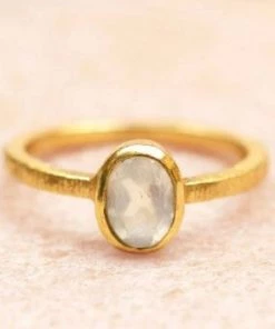 Muja Juma Oval White MoonStone Gold Plated Ring 4023