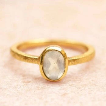 Muja Juma Oval White MoonStone Gold Plated Ring 4023 3 Muja Juma Oval White MoonStone Gold Plated Ring 4023