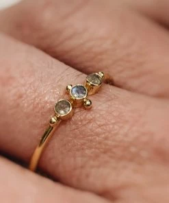 Muja Juma Three Labradorite & Gold Ball Points Gold Plated Ring 4131