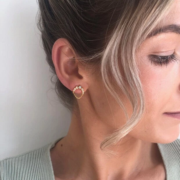 Lisa Angel Opal & Crystal Chain Drop Gold Hoop Earrings Women's Jewellery 5 Lisa Angel Opal & Crystal Chain Drop Gold Hoop Earrings Women's Jewellery