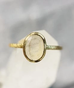 Muja Juma Oval White MoonStone Gold Plated Ring 4023