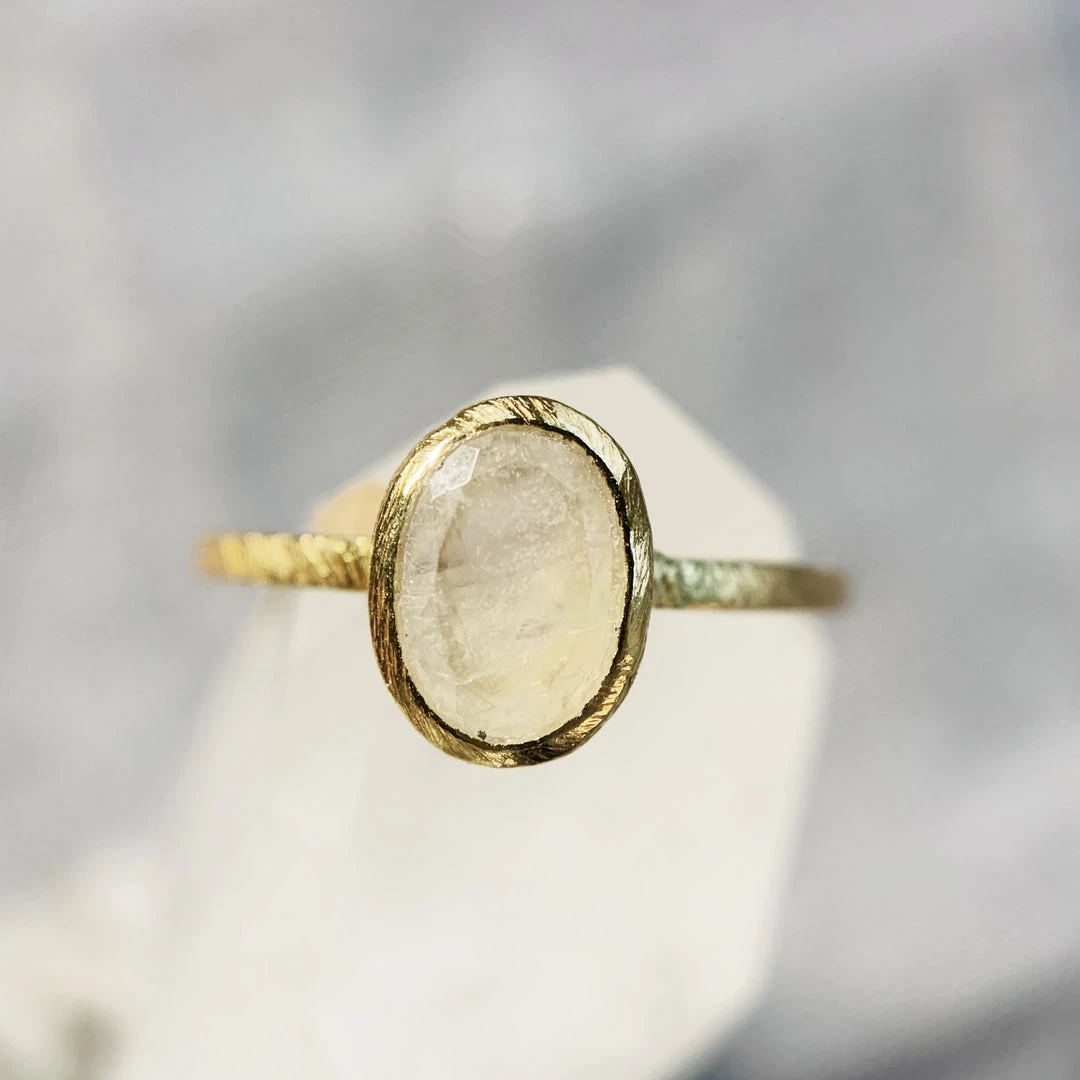 Muja Juma Oval White MoonStone Gold Plated Ring 4023 4 Muja Juma Oval White MoonStone Gold Plated Ring 4023