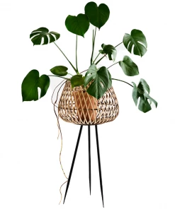 Madam Stoltz Bamboo Planter On Metal Stand Summer Collection