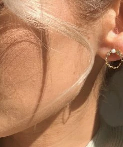 Lisa Angel Opal & Crystal Chain Drop Gold Hoop Earrings Women's Jewellery