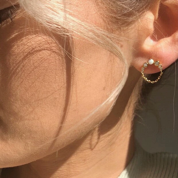 Lisa Angel Opal & Crystal Chain Drop Gold Hoop Earrings Women's Jewellery 4 Lisa Angel Opal & Crystal Chain Drop Gold Hoop Earrings Women's Jewellery