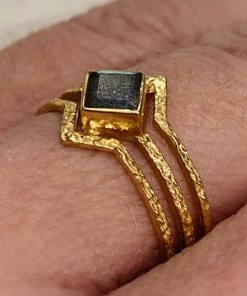 Muja Juma Labradorite Diamond 3 Band Gold Plated Ring 4168