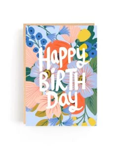 Lomond Paper Co Colourful Blue Flowers Happy Birthday Greetings Card