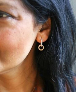 Lisa Angel Silver & Gold Twisted Hanging Hoop Earrings