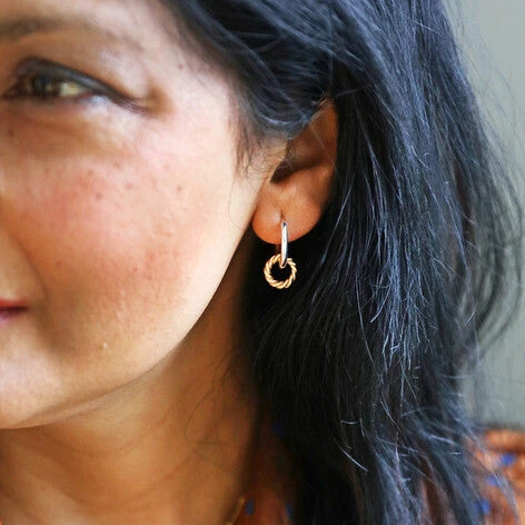 Lisa Angel Silver & Gold Twisted Hanging Hoop Earrings 4 Lisa Angel Silver & Gold Twisted Hanging Hoop Earrings