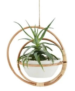 Madam Stoltz Bamboo Cane Hanging Planter With Metal Pot Summer Collection