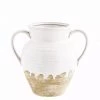 Madam Stoltz Stoneware Urn Vase With Handles In White Drip Glaze