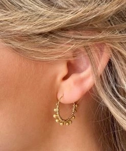 Lisa Angel Gold Beaded Ball Hoop Earrings