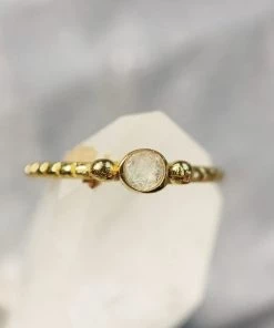 Muja Juma White Moonstone With Dots Gold Plated Ring 4056