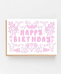 Lomond Paper Co Happy Birthday Folk Pink Greetings Card Stationery & Prints