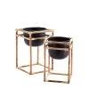 Madam Stoltz Bamboo Floor Plant Stand With Black Metal Pot