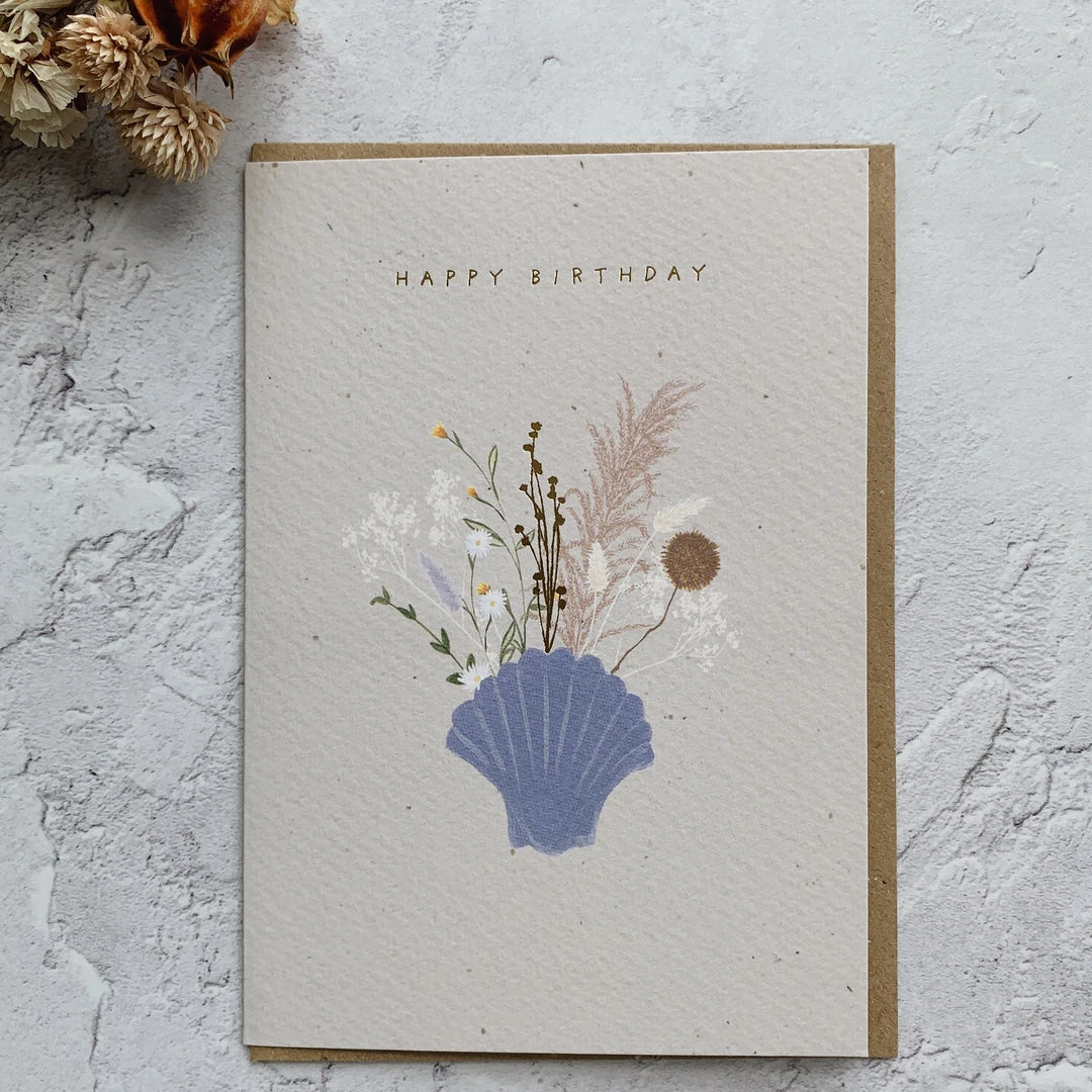 Meraki Greeting Cards 'Happy Birthday' Shell Vase Greeting Card Stationery & Prints 3 Meraki Greeting Cards 'Happy Birthday' Shell Vase Greeting Card Stationery & Prints