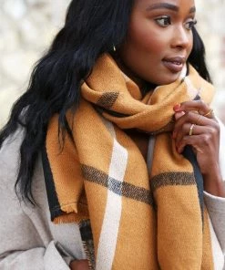 Lisa Angel Terracotta Check Blanket Scarf
