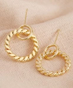 Lisa Angel Twisted Hoop Drop Gold Earrings