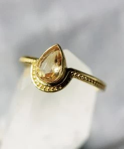 Muja Juma Citrine Crowned Stone Gold Plated Ring 4311 Women's Jewellery