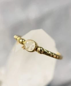 Muja Juma White Moonstone With Dots Gold Plated Ring 4056