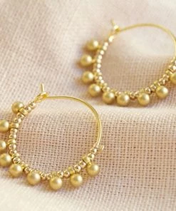 Lisa Angel Gold Beaded Ball Hoop Earrings