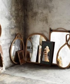 Madam Stoltz Summer Collection Oval Mirror With Bamboo Frame