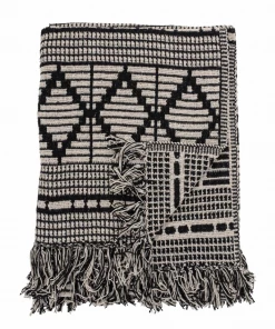 Bloomingville Summer Collection Gutte Black / Ecru Patterned Recycled Cotton Throw