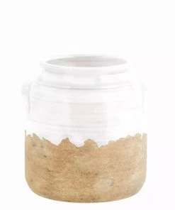 Madam Stoltz Stoneware Vase With White Drip Glaze