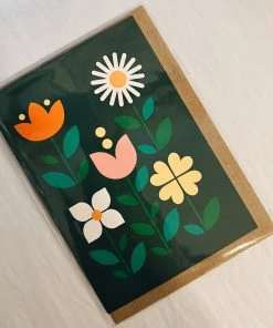 Graphic Factory Green Flowers Greetings Card Stationery & Prints