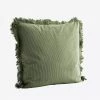 Madam Stoltz Jade Green Striped Cushion Cover W/ Fringes
