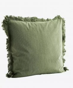 Madam Stoltz Jade Green Striped Cushion Cover W/ Fringes