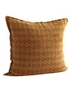 Madam Stoltz Printed Cushion In Mustard 50x50