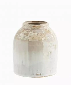 Madam Stoltz Stoneware Vase In Honey & White Vases