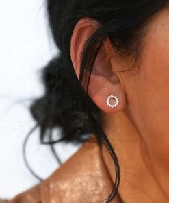 Lisa Angel Silver Dotted Sun Stud Earrings