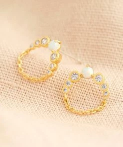 Lisa Angel Opal & Crystal Chain Drop Gold Hoop Earrings Women's Jewellery