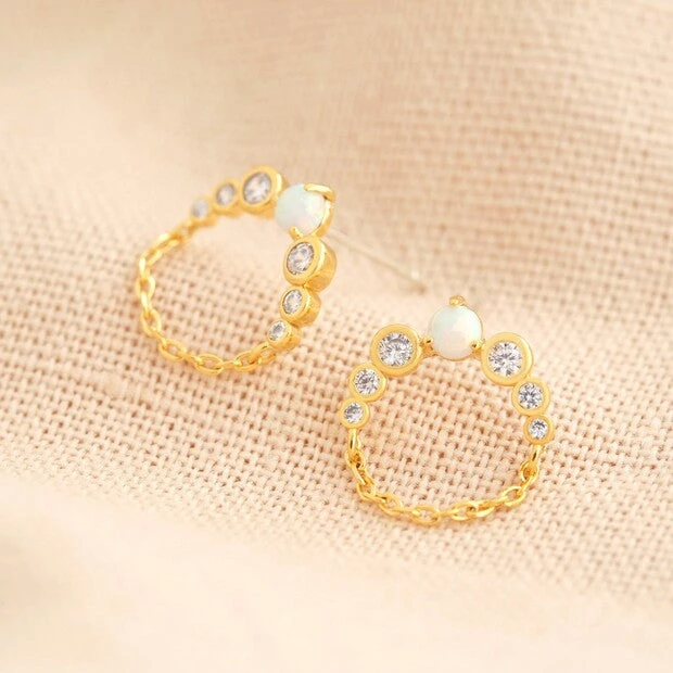 Lisa Angel Opal & Crystal Chain Drop Gold Hoop Earrings Women's Jewellery 3 Lisa Angel Opal & Crystal Chain Drop Gold Hoop Earrings Women's Jewellery