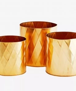 Madam Stoltz Gold Metal Planter With Harlequin Pattern Plant Pots