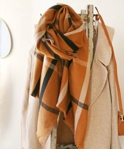 Lisa Angel Terracotta Check Blanket Scarf