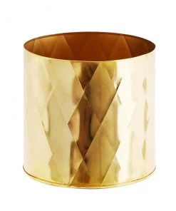 Madam Stoltz Gold Metal Planter With Harlequin Pattern Plant Pots